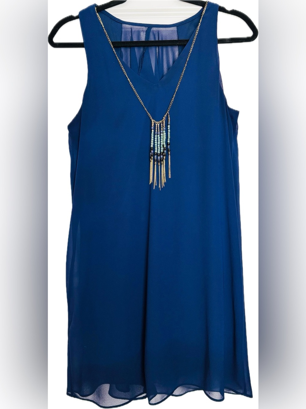 Navy Chiffon Dress w/ Layered Flowing Back Size Medium ,A Byer